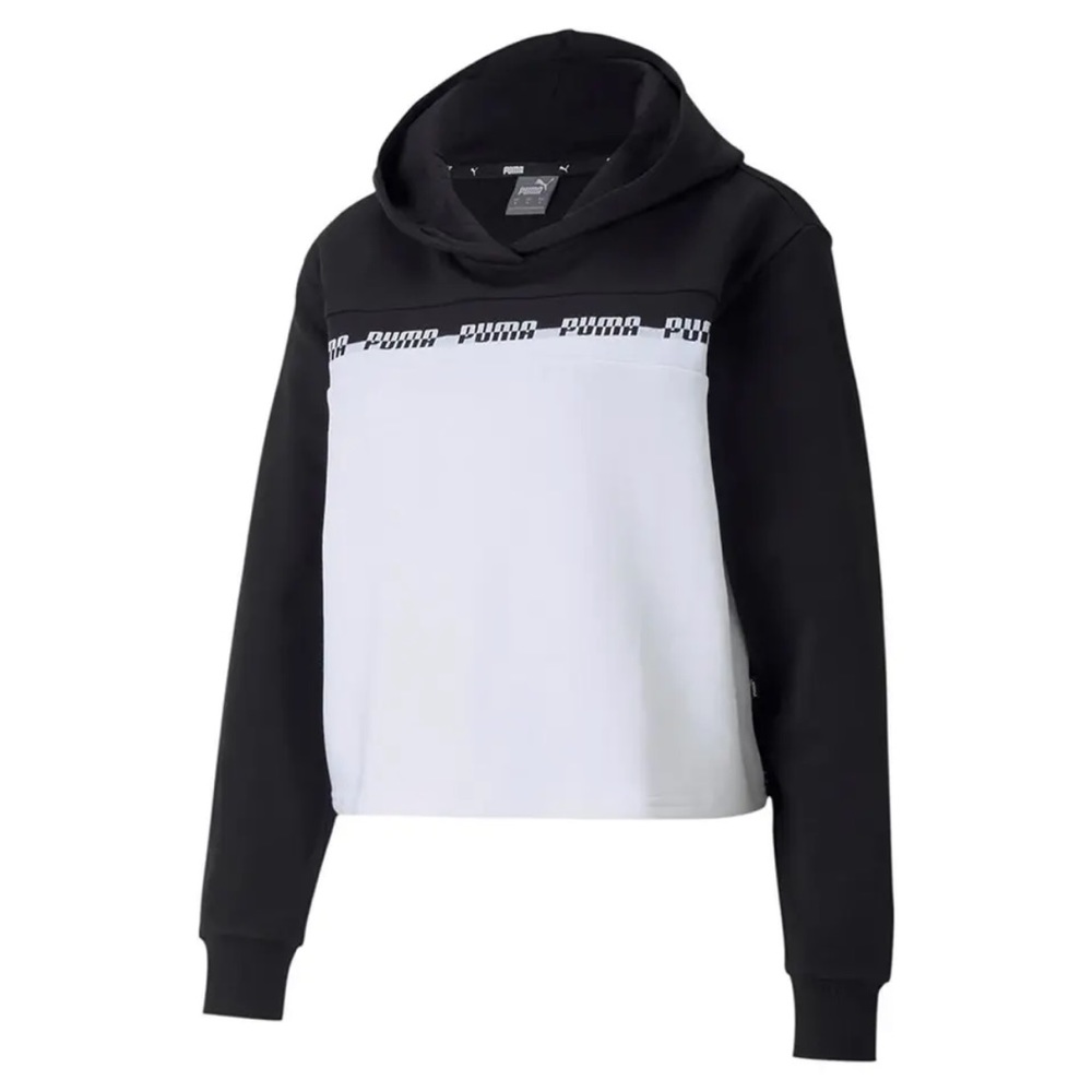 NWT- Puma Women's Black/White Amplified Cropped Logo Hoodie - Picture 2 of 7